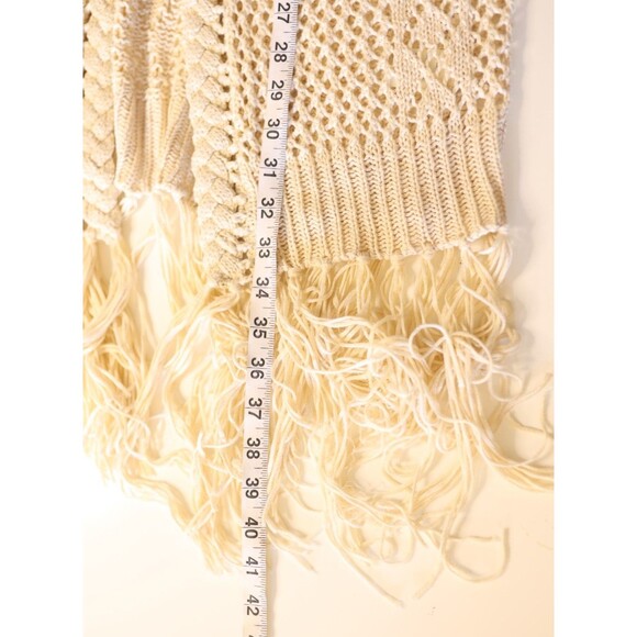 Alya Crochet Open Knit Fringe Long Cardigan Duster Coastal Boho Cottagecore M/L - Picture 9 of 11